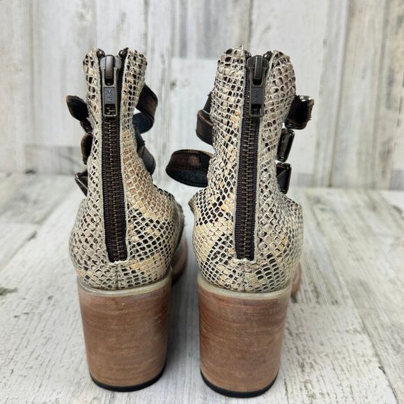 Freebird Randi Snakeskin Leather Boho Buckle Chunky Heels Booties Sandals size 8 - Picture 4 of 12
